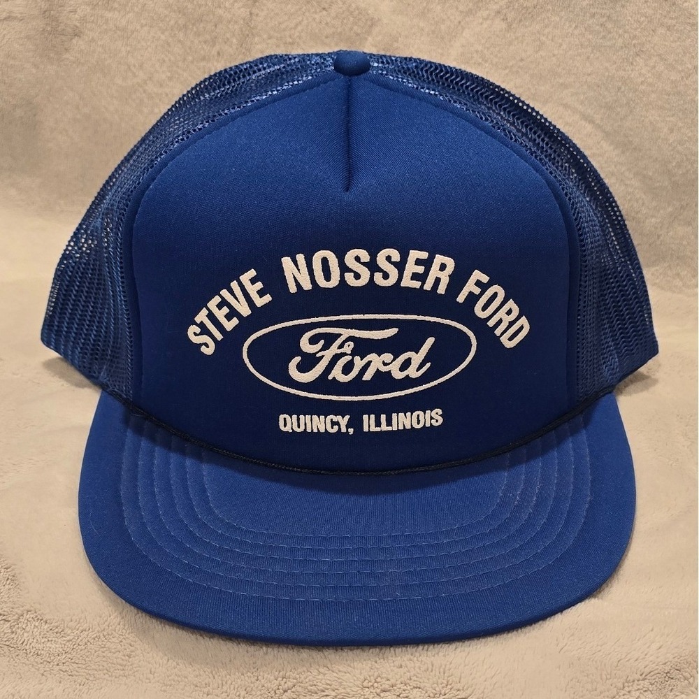 Vintage Steve Nosser Ford‎ Trucker Hat Blue Mesh Snapback Quincy Illinois